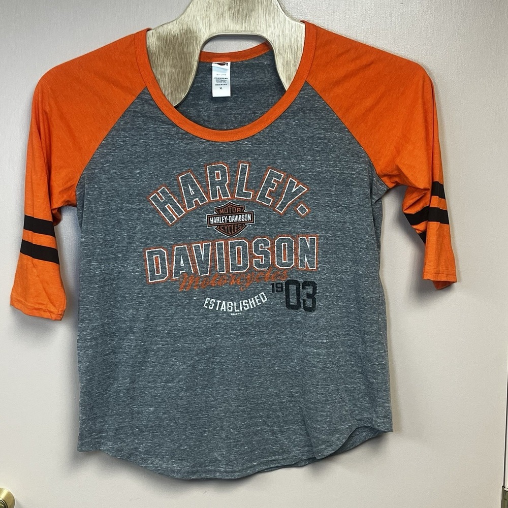 Harley-Davidson‎ Women's Baseball Tee Gray Orange Gatlinburg, TN Size L USA